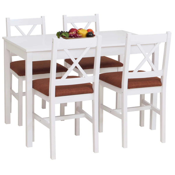Esszimmer-Set Sitzgruppe Massivholz Kiefer Landhaus 110cm weiss Polster terrakotta