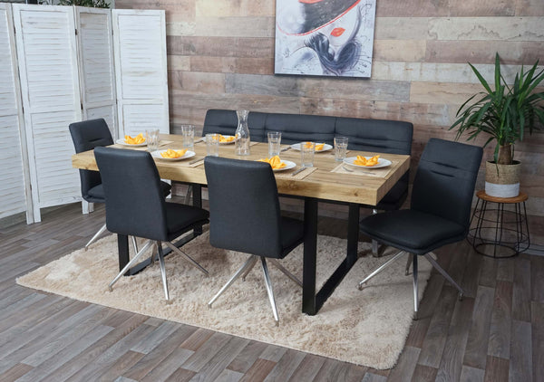Esszimmer-Set Sitzgruppe Stoff Edelstahl 180cm dunkelgrau