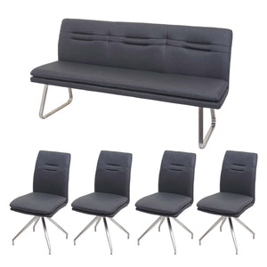 Esszimmer-Set Sitzgruppe Stoff Edelstahl 180cm dunkelgrau