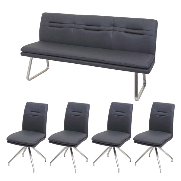 Esszimmer-Set Sitzgruppe Stoff Edelstahl 180cm dunkelgrau