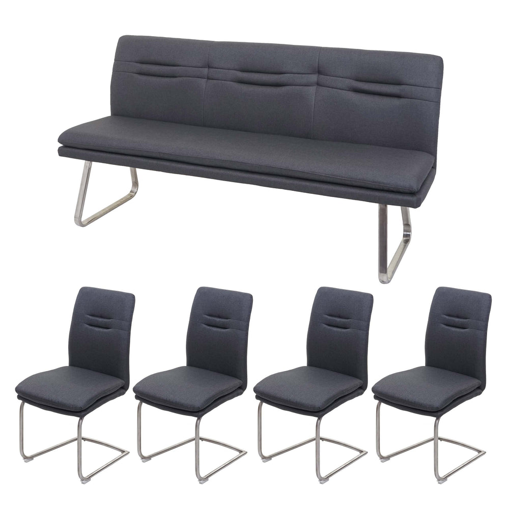 Esszimmer-Set Esszimmergruppe Stoff Edelstahl 180cm dunkelgrau