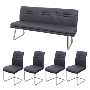 Esszimmer-Set Esszimmergruppe Stoff Edelstahl 180cm dunkelgrau