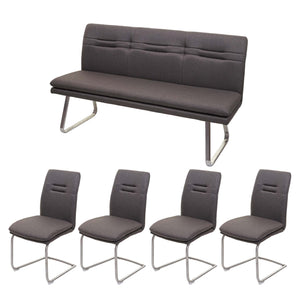 Esszimmer-Set Esszimmergruppe Stoff Edelstahl 160cm grau-braun