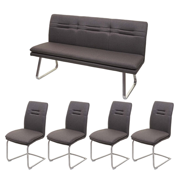 Esszimmer-Set Esszimmergruppe Stoff Edelstahl 160cm grau-braun