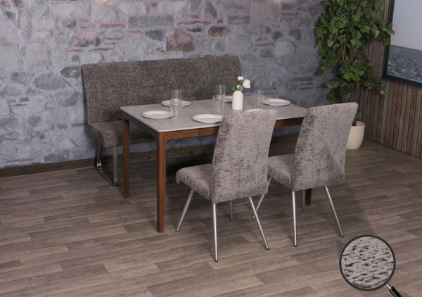 Esszimmer-Set 2er-Set Stuhl und Sitzbank 160cm Edelstahl Chenille dunkelgrau