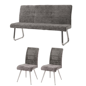 Esszimmer-Set 2er-Set Stuhl und Sitzbank 160cm Edelstahl Chenille dunkelgrau