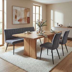 Esszimmer-Set 2er-Set Stuhl und Sitzbank Samt Metall dunkelgrau