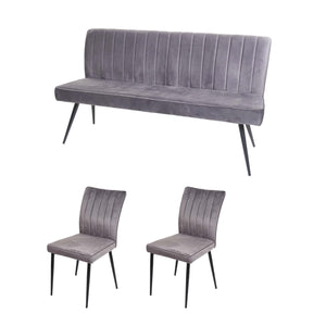 Esszimmer-Set 2er-Set Stuhl und Sitzbank Samt Metall dunkelgrau