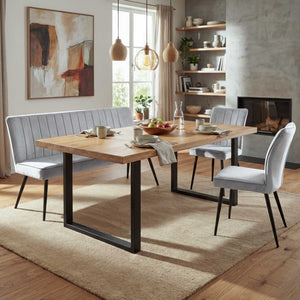 Esszimmer-Set 2er-Set Stuhl und Sitzbank Samt Metall hellgrau