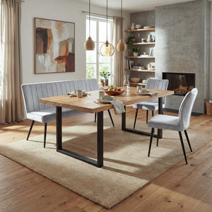 Esszimmer-Set 2er-Set Stuhl und Sitzbank Samt Metall hellgrau