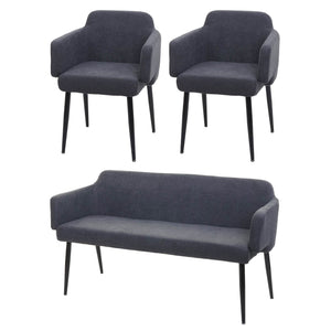Esszimmer-Set 2er-Set Stuhl und Sitzbank Stoff anthrazit