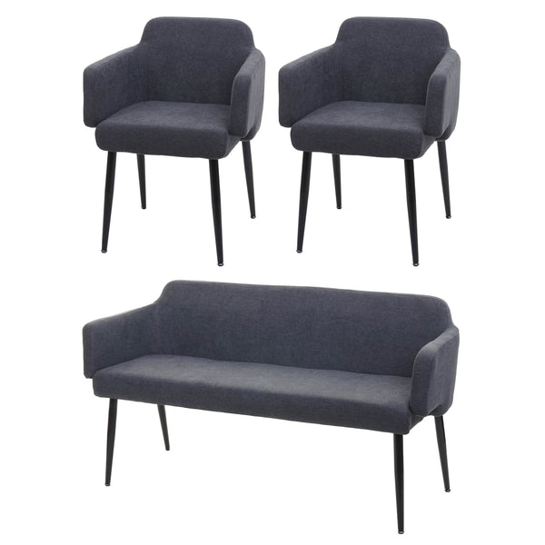 Esszimmer-Set 2er-Set Stuhl und Sitzbank Stoff anthrazit