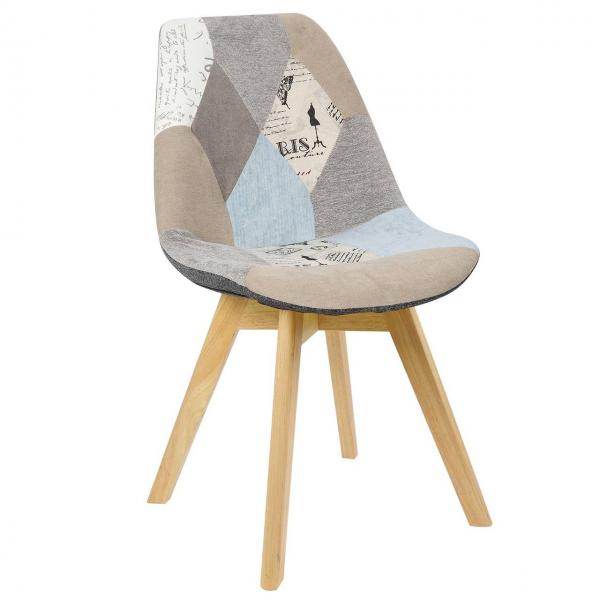 Esszimmerstuhl Holz & Leinen Lisa grau-khaki Patchwork