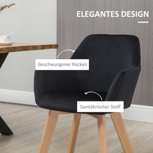 Esszimmerstühle 2er Set modern mit Holzbeinen Samt schwarz