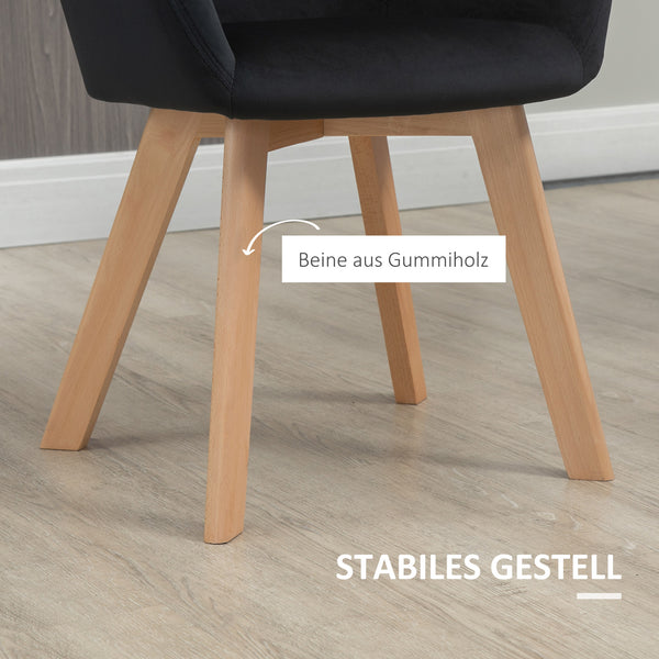 Esszimmerstühle 2er Set modern mit Holzbeinen Samt schwarz