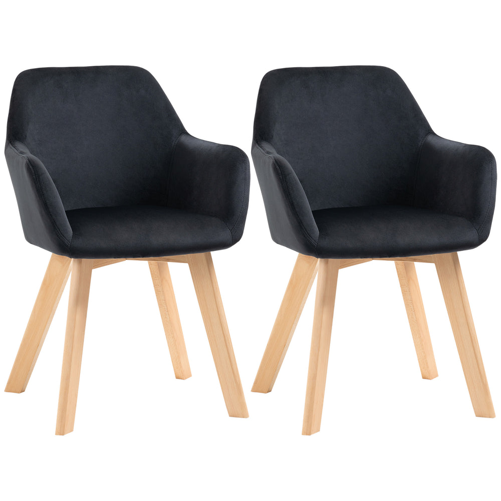 Esszimmerstühle 2er Set modern mit Holzbeinen Samt schwarz