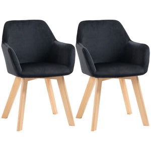 Esszimmerstühle 2er Set modern mit Holzbeinen Samt schwarz