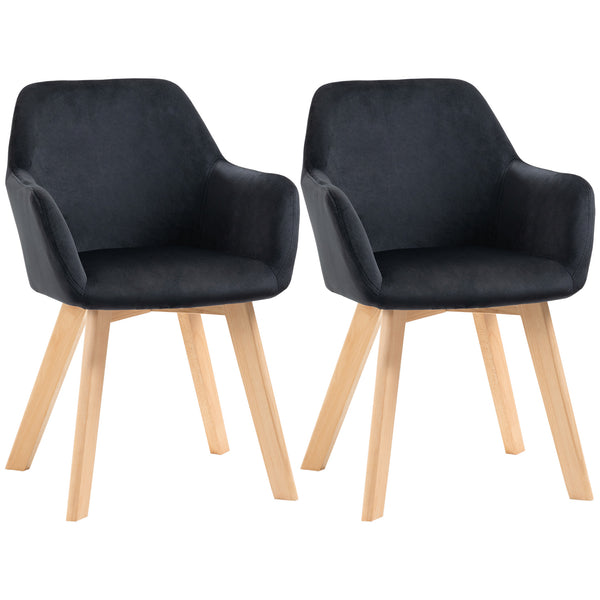 Esszimmerstühle 2er Set modern mit Holzbeinen Samt schwarz