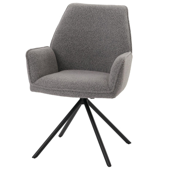 Esszimmerstuhl Küchenstuhl Armlehne drehbar Auto-Position Bouclé Öko-Tex hellgrau