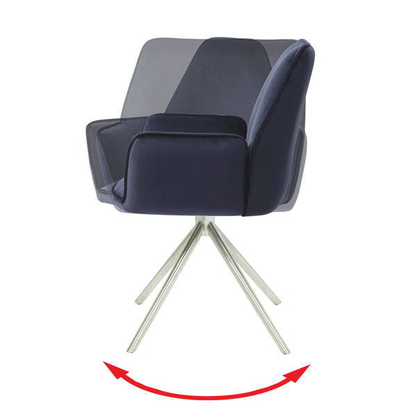 Esszimmerstuhl Küchenstuhl Armlehne drehbar Auto-Position Samt anthrazit-blau Edelstahl