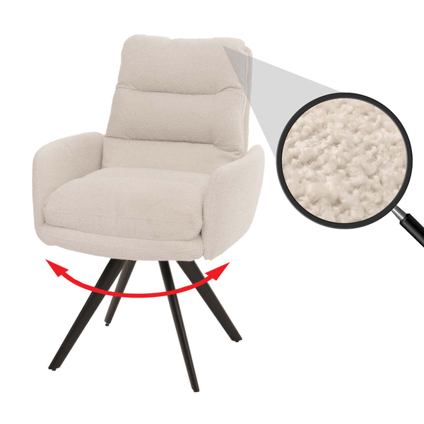 Esszimmerstuhl Küchenstuhl drehbar Auto-Position Bouclé cremeweiss Armlehne