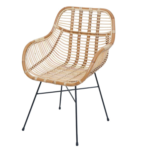 Esszimmerstuhl Küchenstuhl Korbstuhl Rattansessel Kubu Rattan Metall braun