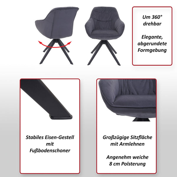 Esszimmerstuhl Küchenstuhl Polsterstuhl Armlehne drehbar Metall Stoff grau