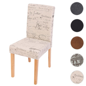 Esszimmerstuhl Küchenstuhl Stoff Schriftzug creme helle Beine