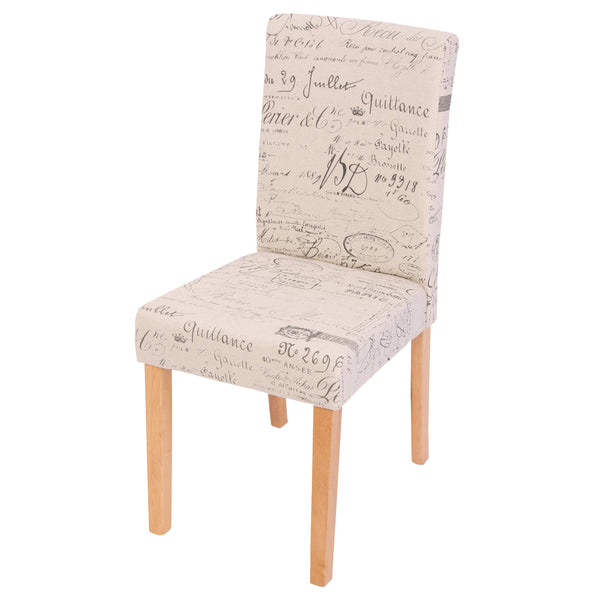 Esszimmerstuhl Küchenstuhl Stoff Schriftzug creme helle Beine
