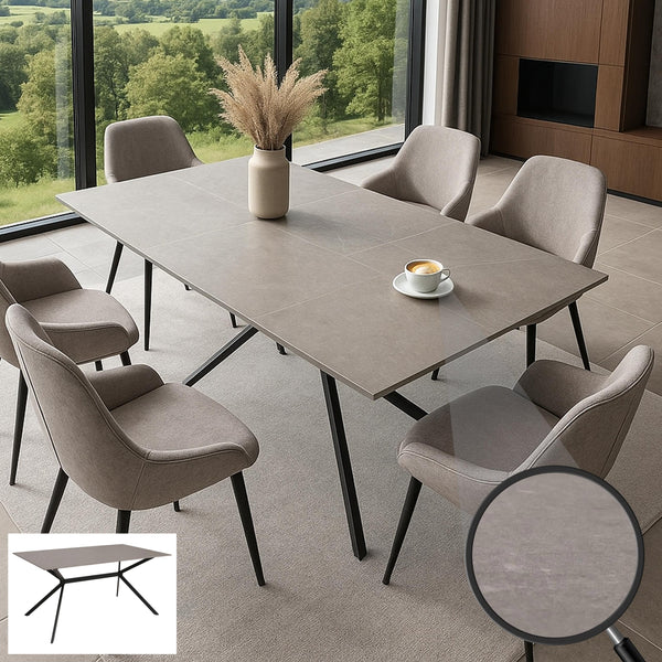 Esszimmertisch Esstisch Sinterstein Metall 160cm Marmor-Optik grau