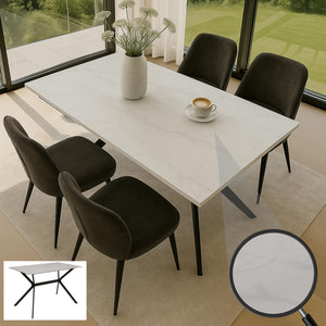 Esszimmertisch Esstisch Sinterstein Metall 120cm Marmor-Optik weiss