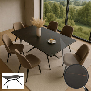 Esszimmertisch Esstisch Sinterstein Metall 160cm Marmor-Optik schwarz-gold