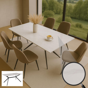 Esszimmertisch Esstisch Sinterstein Metall 160cm Marmor-Optik weiss
