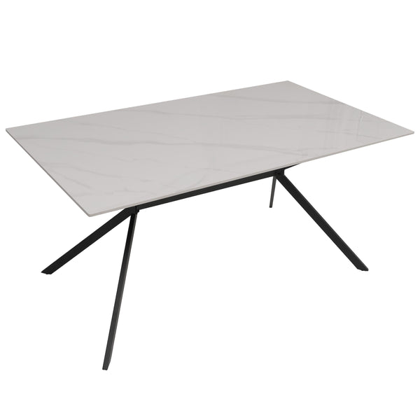 Esszimmertisch Esstisch Sinterstein Metall 160cm Marmor-Optik weiss