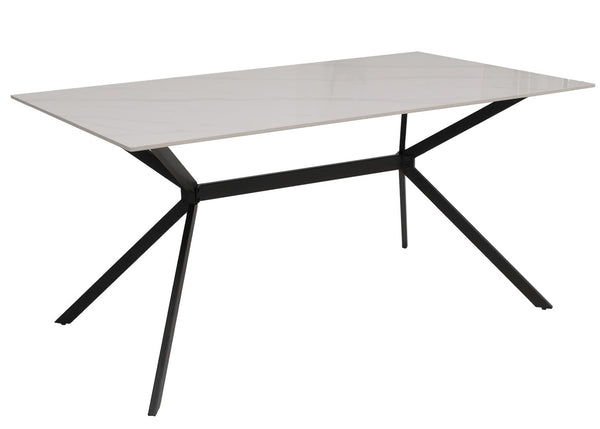 Esszimmertisch Esstisch Sinterstein Metall 160cm Marmor-Optik weiss