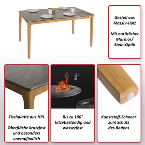Esszimmertisch Esstisch Massivholz HDF Laminat 135x80cm Marmoroptik helle Beine