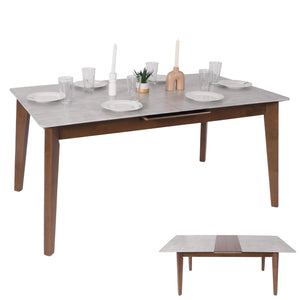 Esszimmertisch Esstisch ausziehbar 160-200x90cm Beton-Optik braune Beine