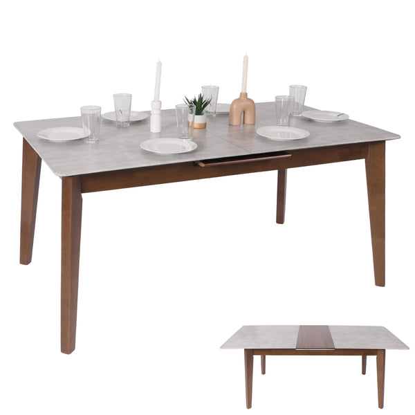 Esszimmertisch Esstisch ausziehbar 160-200x90cm Beton-Optik braune Beine