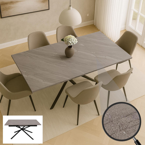 Esszimmertisch Ausziehtisch Esstisch Eisen MDF 160-200x90cm Marmor-Optik grau