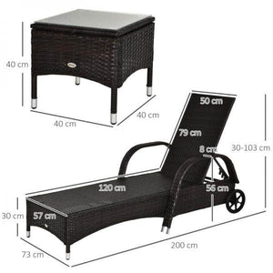 Sonnenliege Tisch 3er Set Gartenmöbel Polyrattan Braun