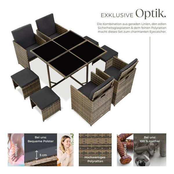 Rattan Sitzgruppe Bilbao 4+4+1 natur