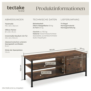 Mensola TV Durban 110x40x45,5cm Industrial marrone scuro