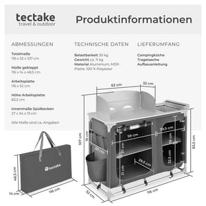 Camping kitchen 116x52x107cm gray