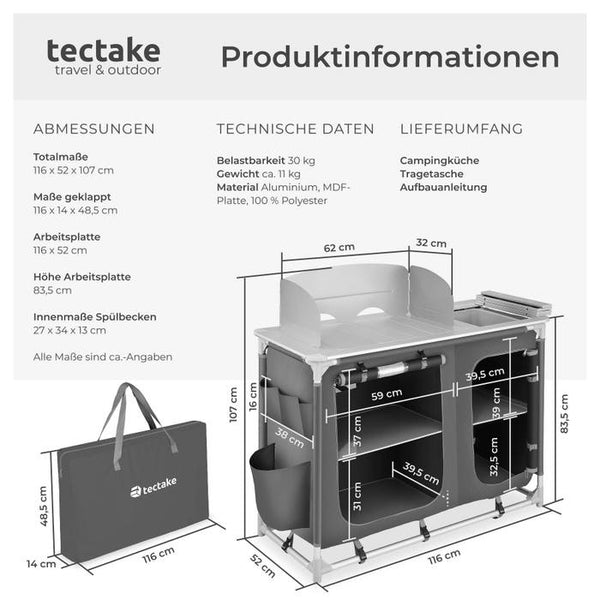 Camping kitchen 116x52x107cm gray