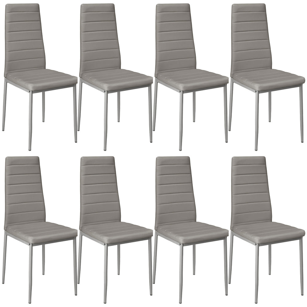 8 chaises de salle à manger, simili cuir, grises