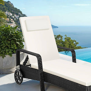 Sonnenliege Rattan mit Rollen schwarz/beige