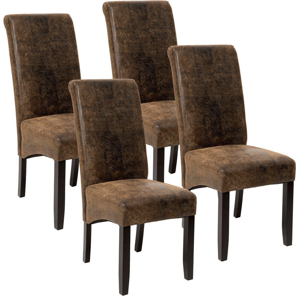 4 chaises de salle à manger ergonomiques en bois massif, brun antique