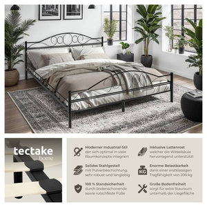 Metallbett mit Lattenrost im romantischen Design schwarz/schwarz 200 x 180 cm
