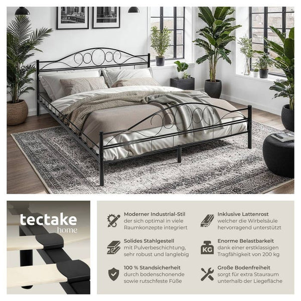 Metallbett mit Lattenrost im romantischen Design schwarz/schwarz 200 x 180 cm