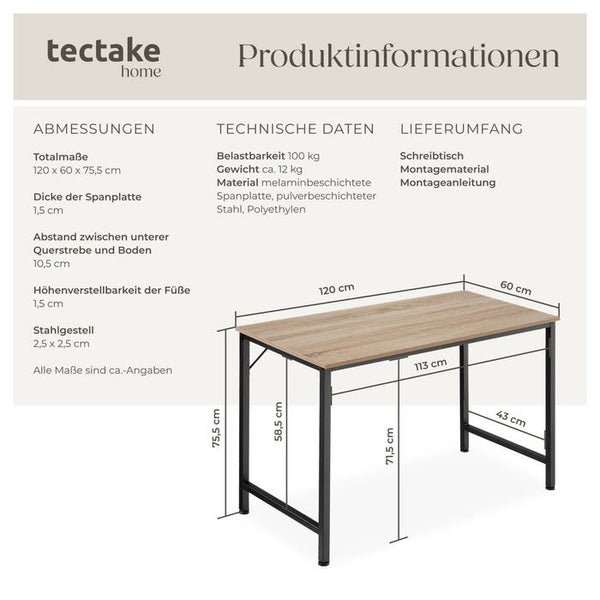 Schreibtisch Jenkins Industrial Holz hell, Eiche Sonoma 120 cm